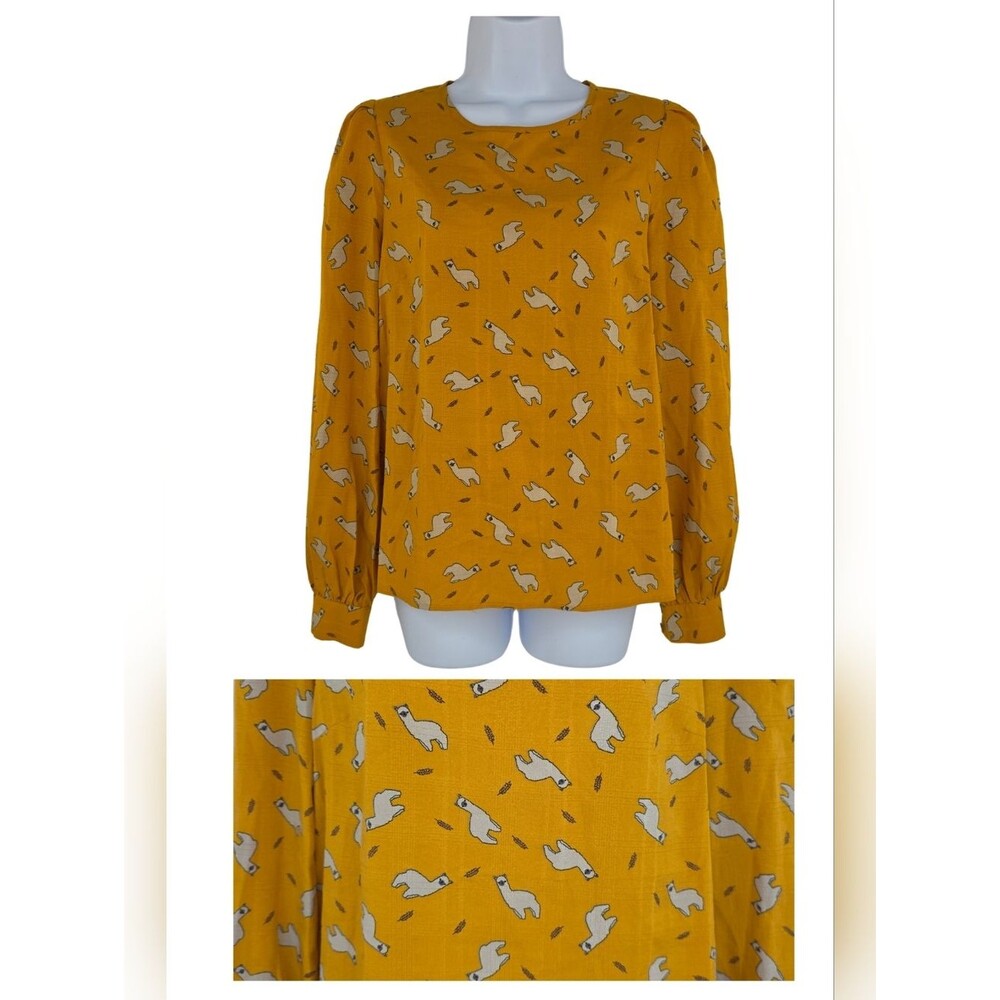 Anthropologie Size 6 Yellow Llama Print Blouse 3544-AP